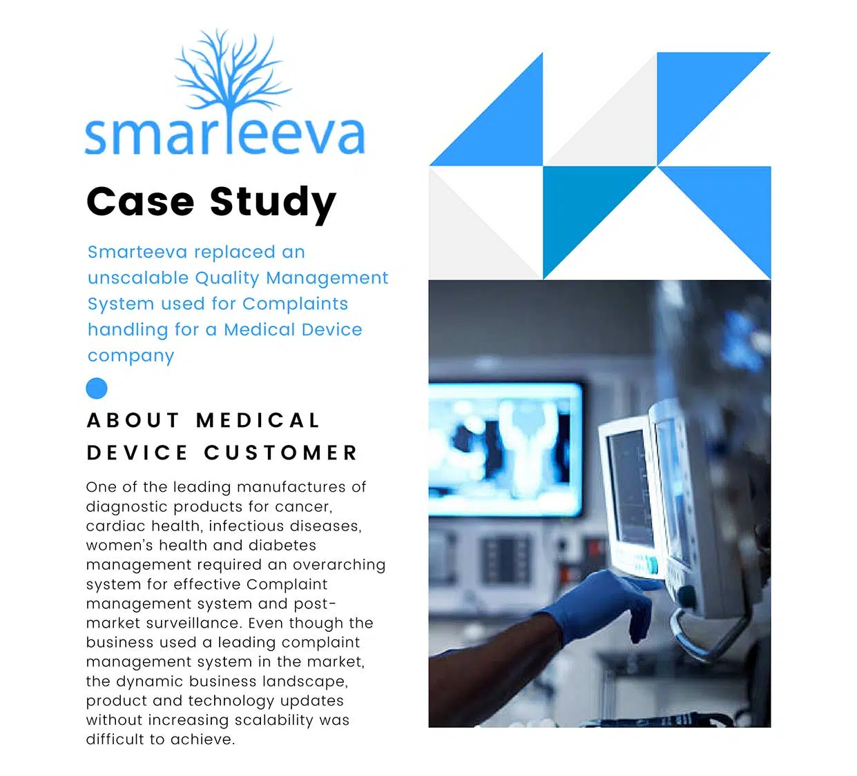 Smarteeva replaced an unscalable Quality Management System for complaints handling at a medical device company